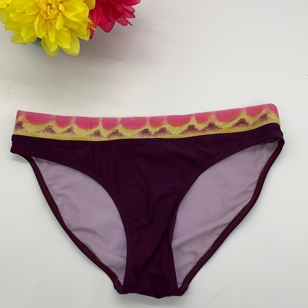 Athleta Maroon Yellow Pink  bikini bottom Sz M SW2047